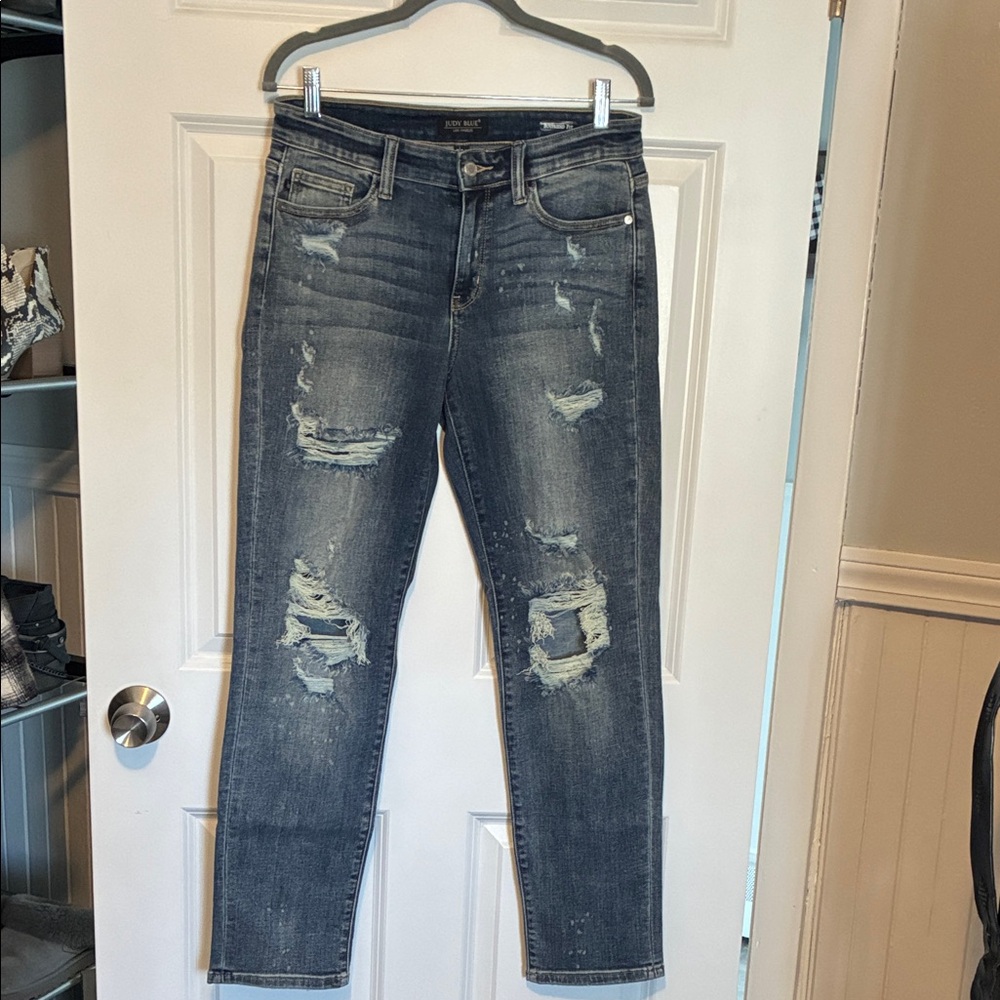 Judy Blue Distressed Dark Wash Boyfriend Jeans